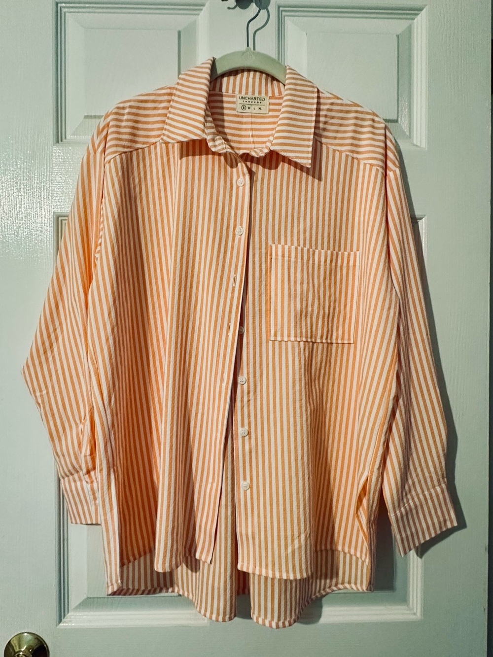 Uncharted Threads: striped button-down shirt - Peach/White